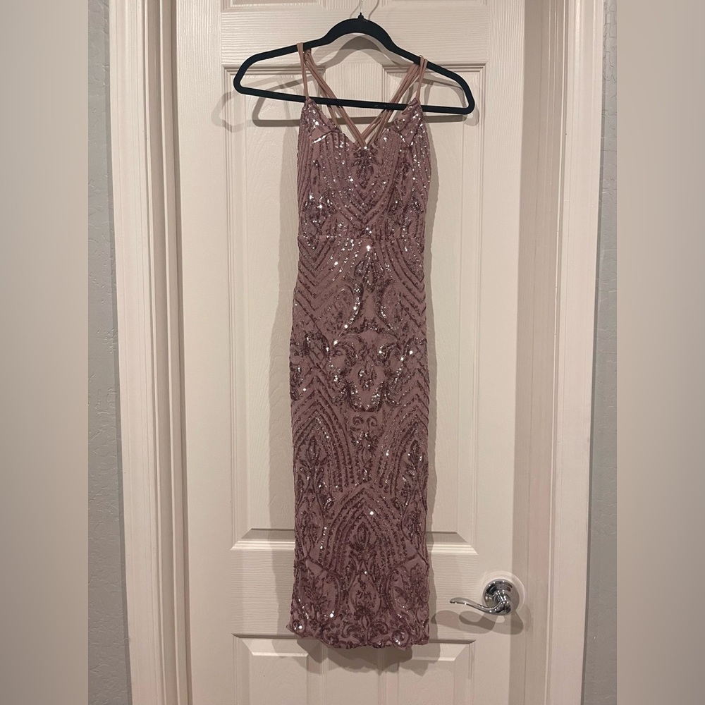 Sequined V Neck Mesh Gown Windsor Prom Dress Maeve Lavender